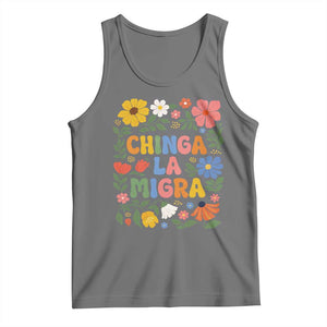 Chinga La Migra Tank Top Funny Boho Floral Resist Retro Pro Immigration TS10 Black Heather Print Your Wear