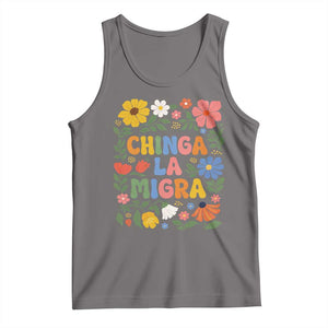 Chinga La Migra Tank Top Funny Boho Floral Resist Retro Pro Immigration TS10 Deep Heather Print Your Wear