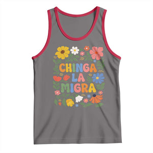Chinga La Migra Tank Top Funny Boho Floral Resist Retro Pro Immigration TS10 Deep Heather Red Print Your Wear