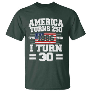 America Turns 250 I Turn 30 T Shirt Vintage 1996 30th Birthday 250th Anniversary USA Flag 30 Year Old Gift
