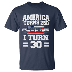 America Turns 250 I Turn 30 T Shirt Vintage 1996 30th Birthday 250th Anniversary USA Flag 30 Year Old Gift