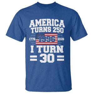 America Turns 250 I Turn 30 T Shirt Vintage 1996 30th Birthday 250th Anniversary USA Flag 30 Year Old Gift