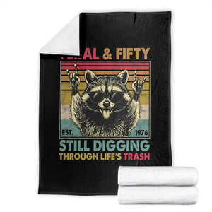 Funny 50th Birthday Throw Blanket Retro Racoon Feral And Fifty TS10 Black Print Your Wear