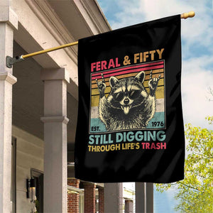 Funny 50th Birthday Garden Flag Retro Racoon Feral And Fifty TS10 Print Your Wear