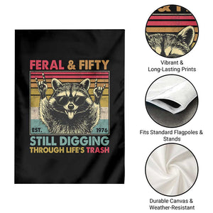 Funny 50th Birthday Garden Flag Retro Racoon Feral And Fifty TS10 Print Your Wear