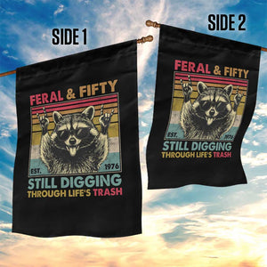 Funny 50th Birthday Garden Flag Retro Racoon Feral And Fifty TS10 Print Your Wear