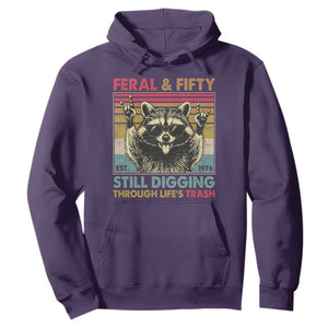 Funny 50th Birthday Hoodie Retro Racoon Feral And Fifty TS10 Purple Print Your Wear