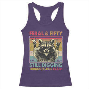 Funny 50th Birthday Racerback Tank Top Retro Racoon Feral And Fifty TS10 Purple Print Your Wear