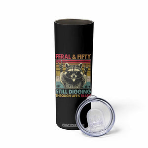 Funny 50th Birthday Skinny Tumbler Retro Racoon Feral And Fifty TS10 Print Your Wear