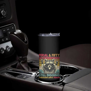 Funny 50th Birthday Skinny Tumbler Retro Racoon Feral And Fifty TS10 Print Your Wear