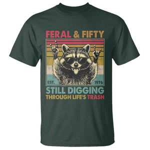 Funny 50th Birthday T Shirt Retro Racoon Feral And Fifty TS10 Dark Forest Green Print Your Wear