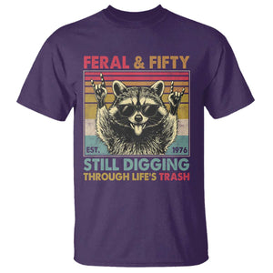 Funny 50th Birthday T Shirt Retro Racoon Feral And Fifty TS10 Purple Print Your Wear