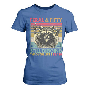 Funny 50th Birthday T Shirt For Women Retro Racoon Feral And Fifty TS10 Royal Blue Print Your Wear
