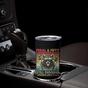 Funny 50th Birthday Tumbler Cup Retro Racoon Feral And Fifty TS10 Print Your Wear