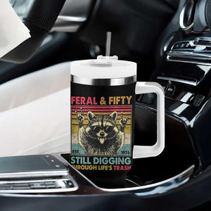 Funny 50th Birthday Tumbler With Handle Retro Racoon Feral And Fifty TS10 Print Your Wear