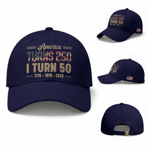 America Turns 250 I Turn 50 50th Birthday Baseball Cap Vintage USA 250th Anniversary 1976 50 Year Old Gift