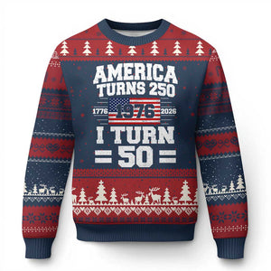 America Turns 250 I Turn 50 50th Birthday Ugly Christmas Sweater USA 250th Anniversary 1976 50 Year Old Gift