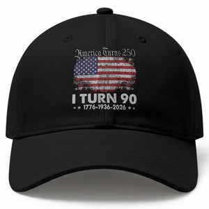 America Turns 250 I Turn 90 Baseball Cap Vintage 1936 90th Birthday 250th Anniversary USA 90 Year Old Gift