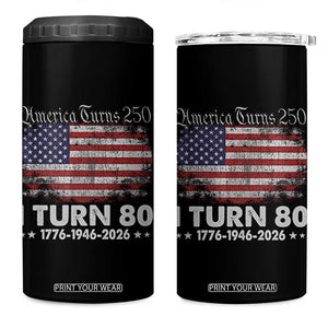 America Turns 250 I Turn 80 4 in 1 Can Cooler Tumbler Vintage 1946 80th Birthday 250th Anniversary USA 80 Year Old Gift