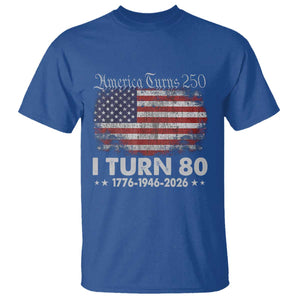 America Turns 250 I Turn 80 T Shirt Vintage 1946 80th Birthday 250th Anniversary USA 80 Year Old Gift