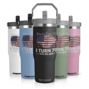 America Turns 250 I Turn 70 Flip Straw Tumbler Vintage 1956 70th Birthday 250th Anniversary USA 70 Year Old Gift