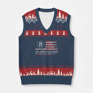 Snarky No Kings In America V-Neck Knit Sweater Vest No Faux King Way 86 47 US Flag Impeach 47 TS10 Navy Red Print Your Wear