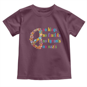 No Kings No Fascists Toddler T Shirt Floral Peace Sign Social Justice TS10 Maroon Print Your Wear