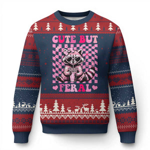 Cute But Feral Raccoon Ugly Christmas Sweater Funny Sunglasses Trash Panda TS10 Navy Red Print Your Wear