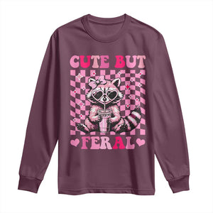 Cute But Feral Raccoon Long Sleeve Shirt Funny Sunglasses Trash Panda TS10 Maroon Print Your Wear