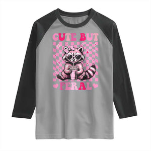 Cute But Feral Raccoon Raglan Shirt Funny Sunglasses Trash Panda TS10 Sport Gray Black Print Your Wear