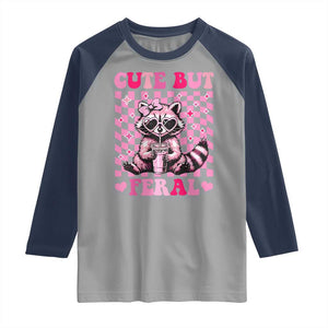 Cute But Feral Raccoon Raglan Shirt Funny Sunglasses Trash Panda TS10 Sport Gray Navy Print Your Wear
