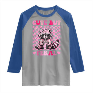 Cute But Feral Raccoon Raglan Shirt Funny Sunglasses Trash Panda TS10 Sport Gray Royal Print Your Wear