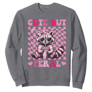 Cute But Feral Raccoon Sweatshirt Funny Sunglasses Trash Panda TS10 Charcoal Print Your Wear
