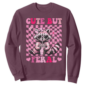 Cute But Feral Raccoon Sweatshirt Funny Sunglasses Trash Panda TS10 Maroon Print Your Wear