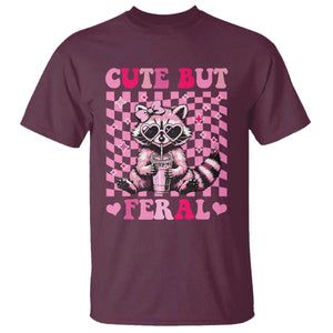 Cute But Feral Raccoon T Shirt Funny Sunglasses Trash Panda TS10 Maroon Print Your Wear
