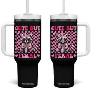 Cute But Feral Raccoon Tumbler With Handle Funny Sunglasses Trash Panda TS10 One Size: 40 oz Black Print Your Wear