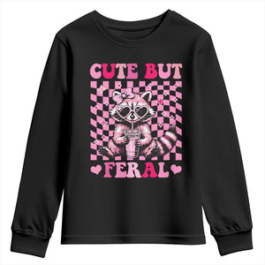 Cute But Feral Raccoon Youth Sweatshirt Funny Sunglasses Trash Panda TS10 Black Print Your Wear