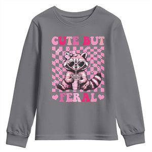 Cute But Feral Raccoon Youth Sweatshirt Funny Sunglasses Trash Panda TS10 Charcoal Print Your Wear