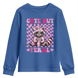 Cute But Feral Raccoon Youth Sweatshirt Funny Sunglasses Trash Panda TS10 Royal Blue Print Your Wear