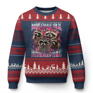 Physically Thicc Funny Raccoon Meme Ugly Christmas Sweater Mentally Sick Bootleg Graphic 90s TS10 Navy Red Print Your Wear