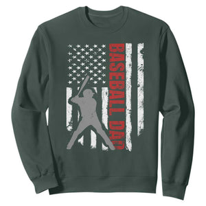 Baseball Dad Sweatshirt Retro US Flag Fathers Day Baseball Player TS10 Dark Forest Green Print Your Wear