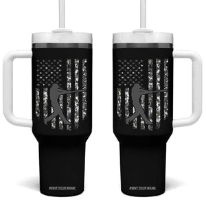 Camo US Flag Baseball Player Tumbler With Handle Retro Camouflage American Flag Patriotic TS10 One Size: 40 oz Black Print Your Wear
