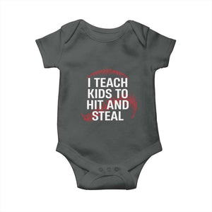 Baseball Coach Baby Onesie I Teach Kids To Hit And Steal TS10 Dark Heather Print Your Wear