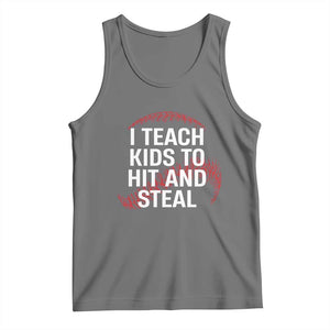 Baseball Coach Tank Top I Teach Kids To Hit And Steal TS10 Black Heather Print Your Wear