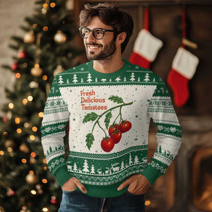 Subtle FDT Ugly Christmas Sweater Fresh Delicious Tomatoes Retro Tomato Vine Graphic Political Humor