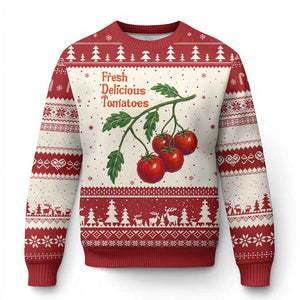Subtle FDT Ugly Christmas Sweater Fresh Delicious Tomatoes Retro Tomato Vine Graphic Political Humor