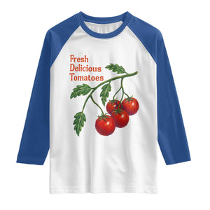 Subtle FDT Raglan Shirt Fresh Delicious Tomatoes Retro Tomato Vine Graphic Political Humor