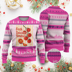 Subtle FDT Ugly Christmas Sweater Fresh Delicious Tomatoes Striped Retro Vintage 80s Subtle FDT