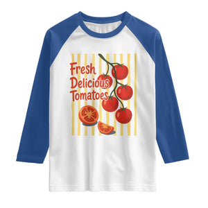 Subtle FDT Raglan Shirt Fresh Delicious Tomatoes Striped Retro Vintage 80s Subtle FDT TS10 White Royal Print Your Wear
