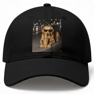 Funny Golden Retriever Iced Coffee Baseball Cap Grunge Silly Meme Graphic Funny Dog Lover